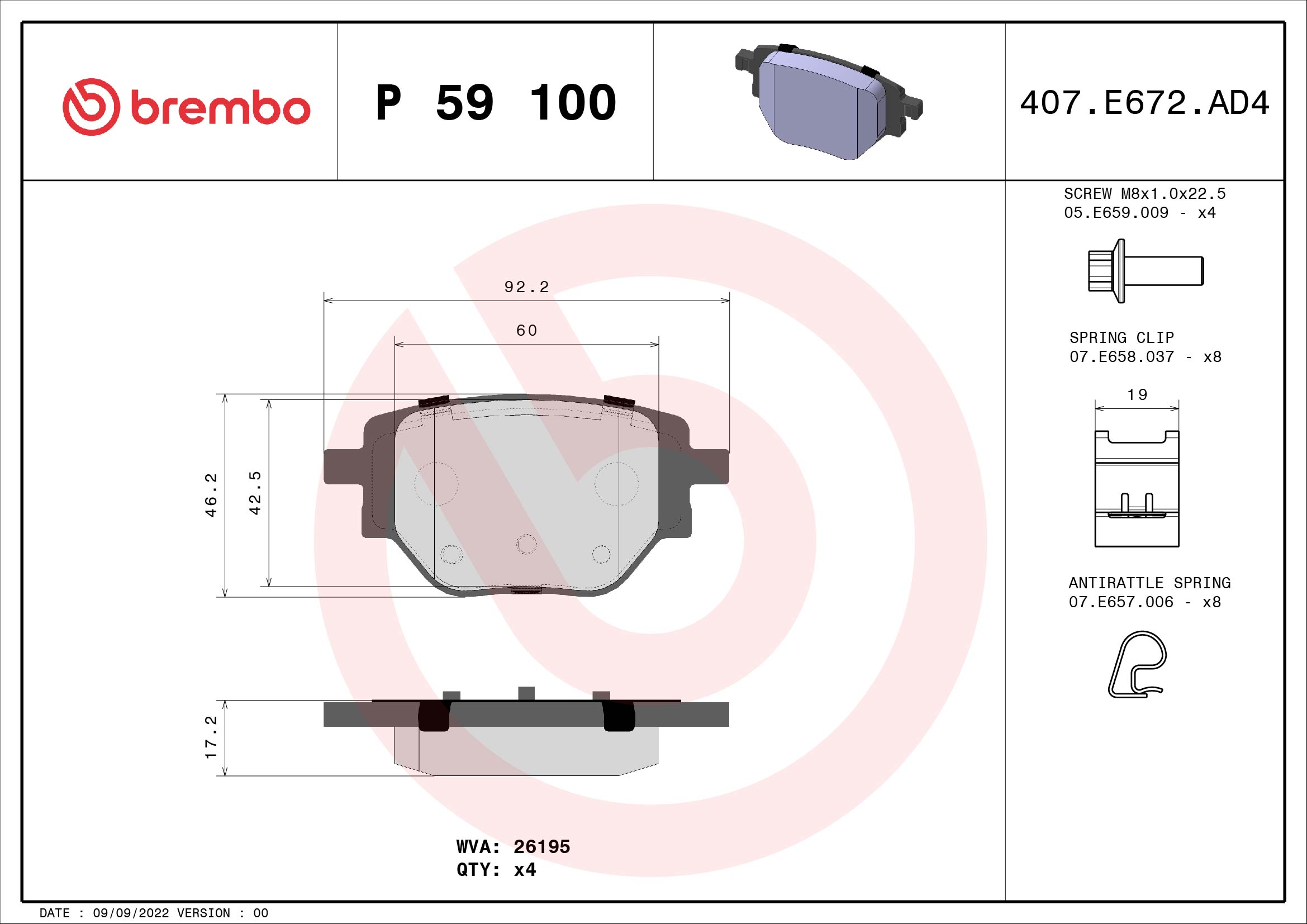 A.B.S. P 59 100 BREMBO Bremsbelagsatz, Scheibenbremse